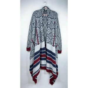 Sleeping On Snow Cardigan Open Front Waterfall Gray Blue Red Long Wool Blend